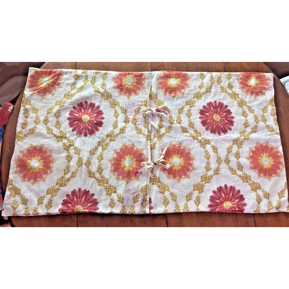 2 Pillow Shams Embroidered Flowers Bird Orange 36 X 20”  Tie Back